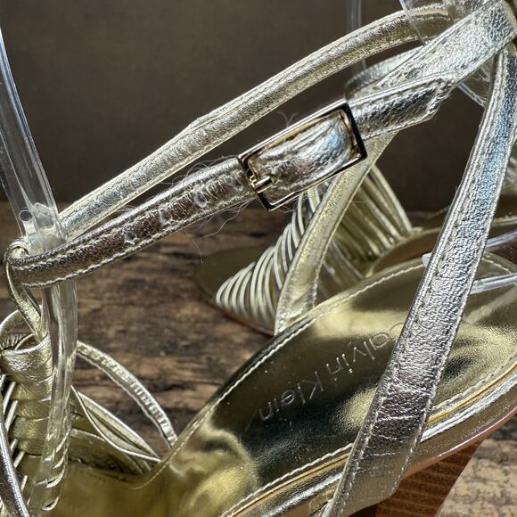 Calvin Klein Rene Metallic Gold Heels Y2K 2000s Strappy Sandals Women’s 6 - Picture 5 of 11